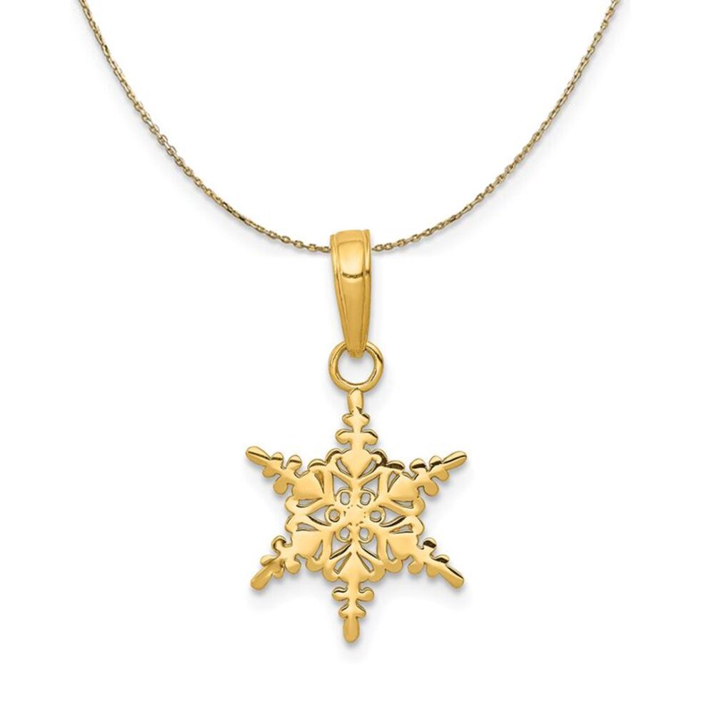 14k Yellow Gold Polished Small Snowflake Necklace - 24 Inch